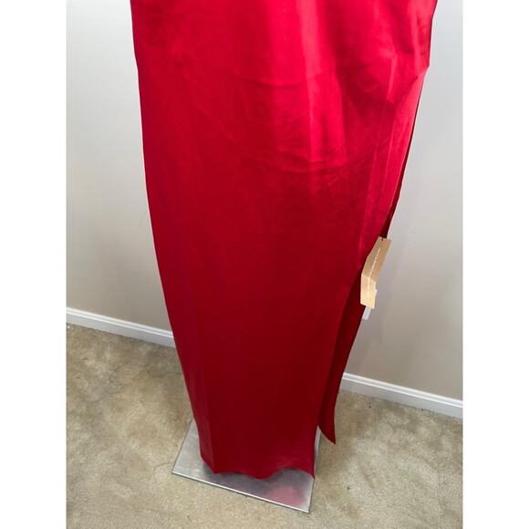 Reformation Meral Halterneck Open Back Satin Cherry Red Midi Dress Size XL - Picture 6 of 9